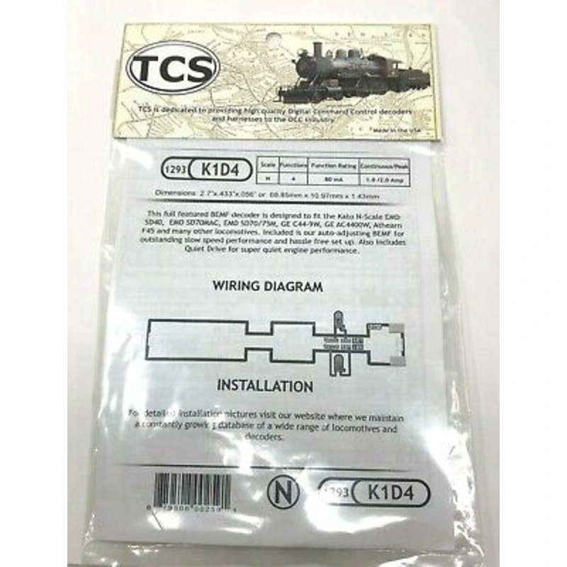 TCS 1293 N Scale K1D4 4 Function DCC Decoder - Hobbies Galore: Model ...